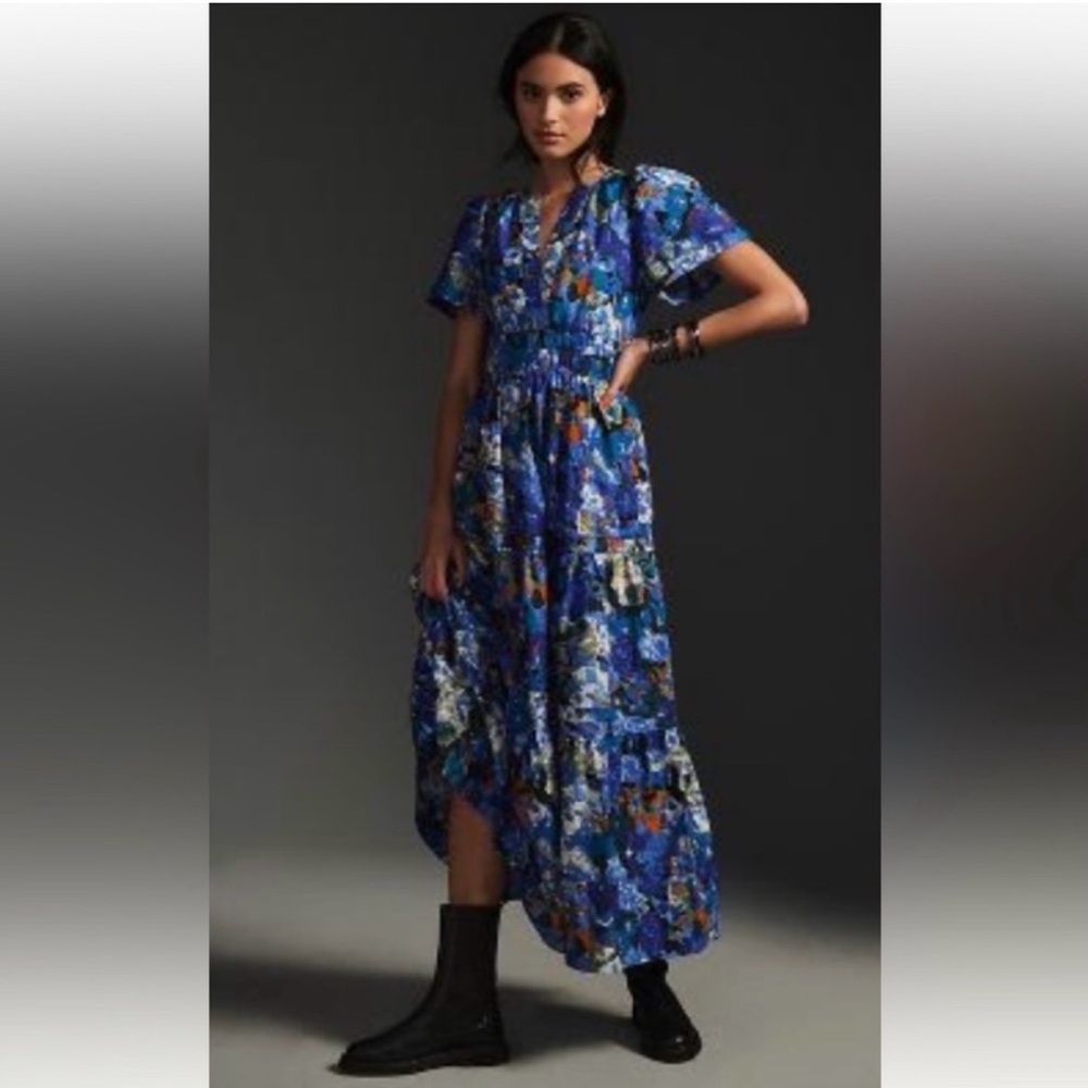 Anthropologie Somerset Blue Floral Maxi, size Large